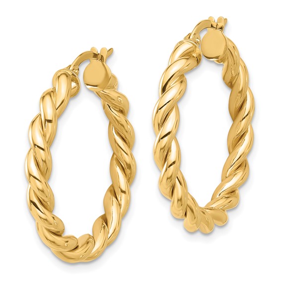 3.7mm Gold Twisted Tube Hoop Earrings
