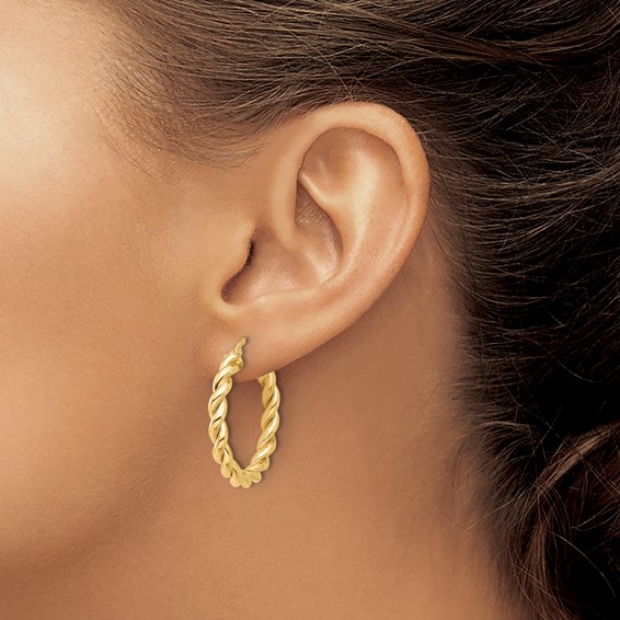 3.7mm Gold Twisted Tube Hoop Earrings