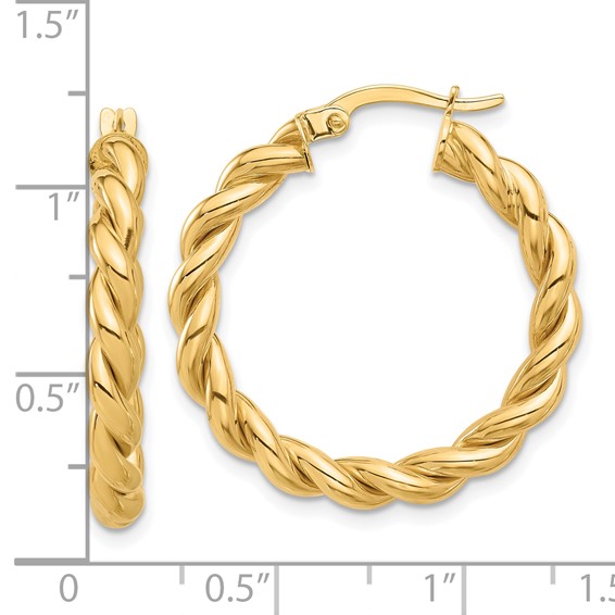 3.7mm Gold Twisted Tube Hoop Earrings