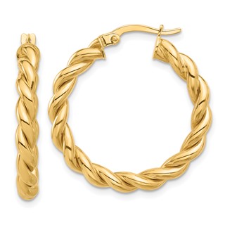 3.7mm Gold Twisted Tube Hoop Earrings