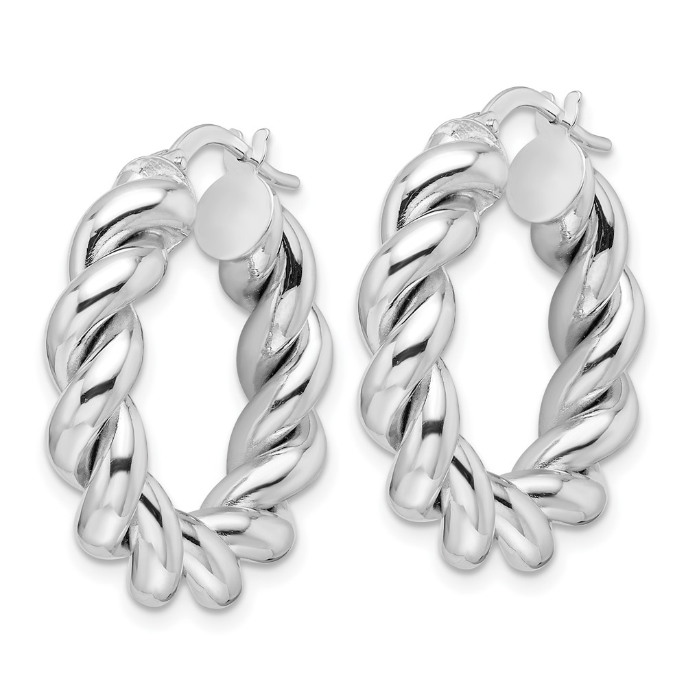 14k White Gold Polished 5.3mm Hollow Twisted Round Hoop Earrings (TF2258W)