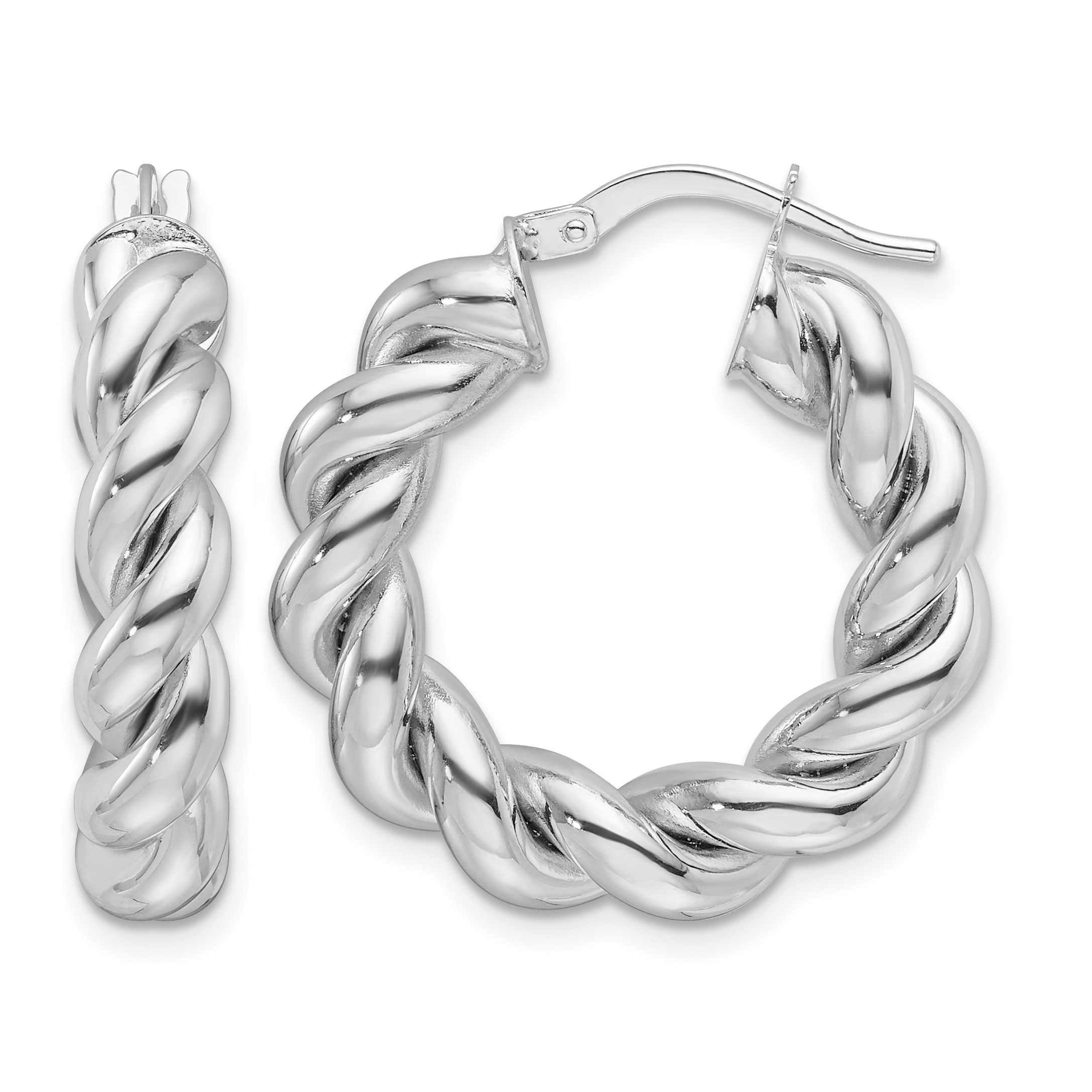 14k White Gold Polished 5.3mm Hollow Twisted Round Hoop Earrings (TF2258W)