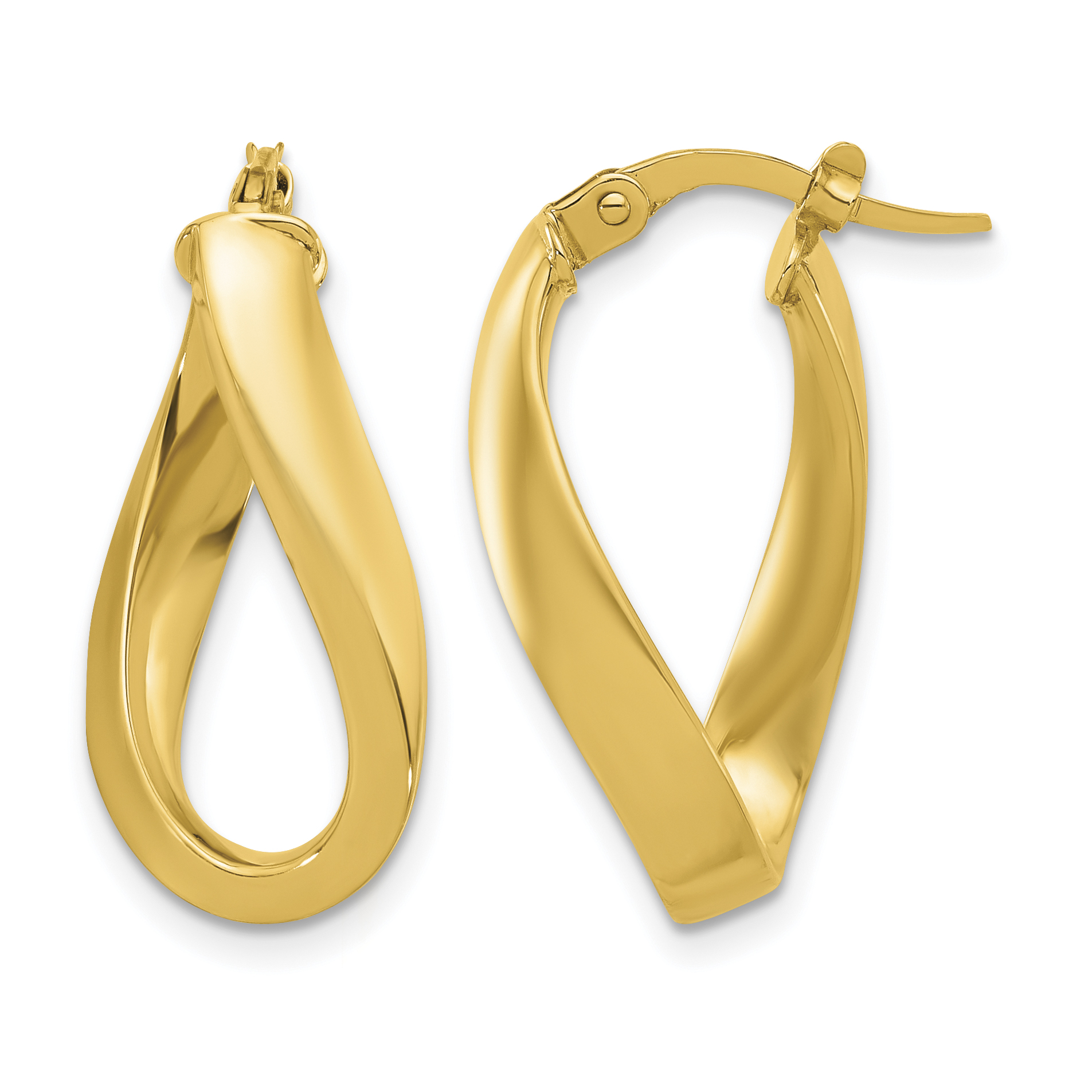 14K Polished Twisted Oval Hoop Earrings (TF2260)