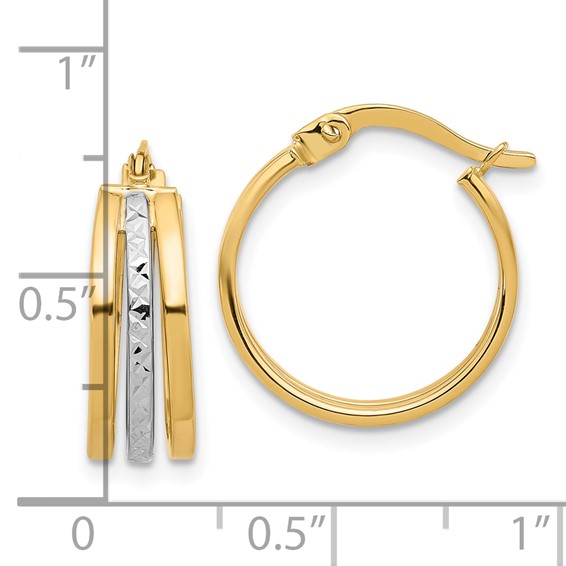 14K Two-tone Polished and Diamond-cut Fancy Hoop Earrings