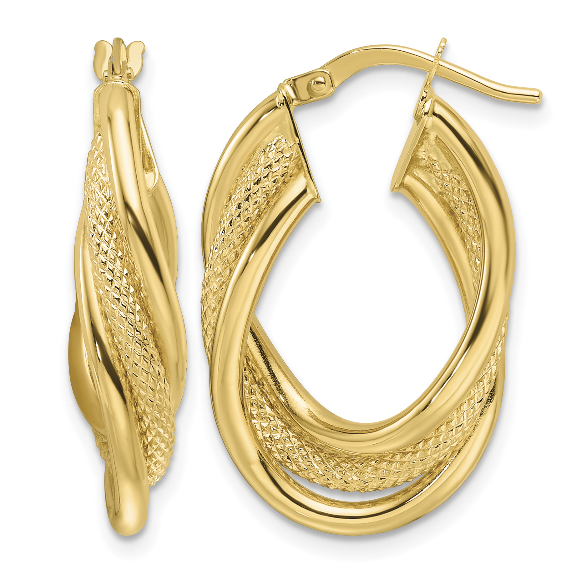 14ky Polished Textured & Intertwined Oval Hoop Earrings (TF2265)