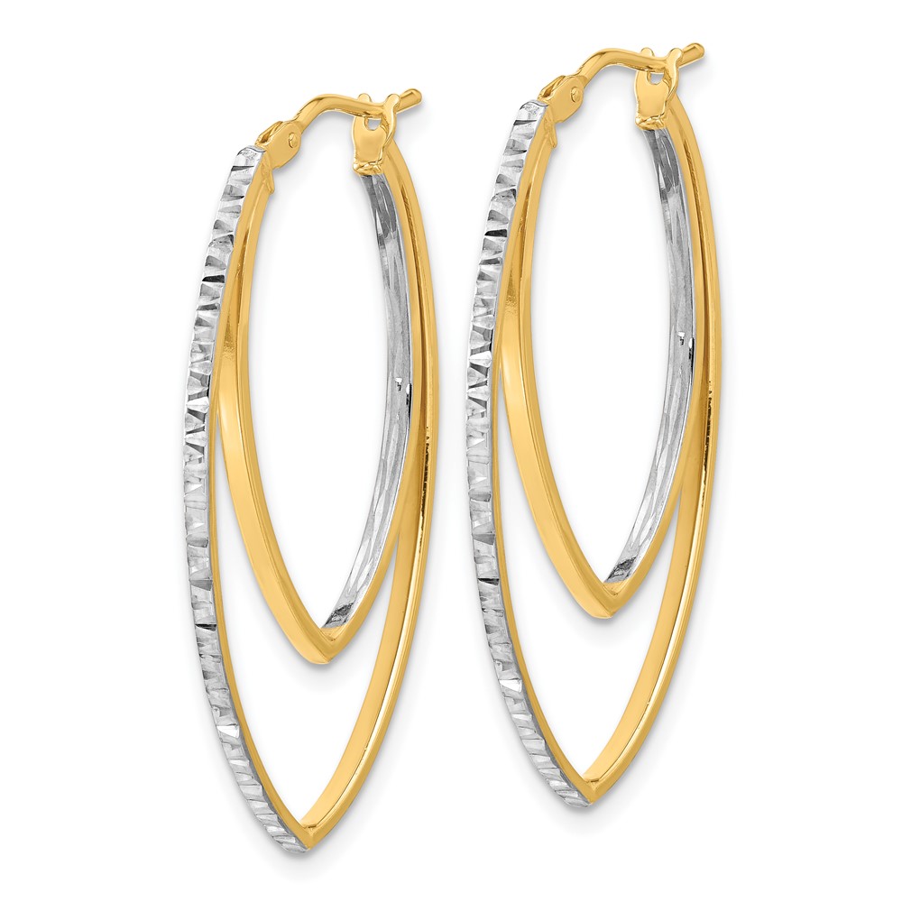 14K Polished and Rhodium Diamond-cut V Shape Hoop Earrings (TF2266)