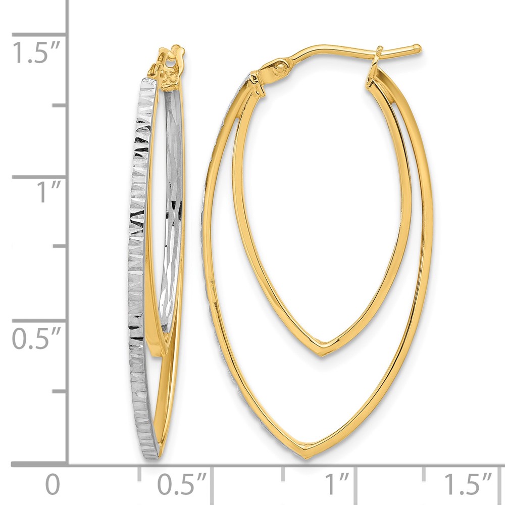 14K Polished and Rhodium Diamond-cut V Shape Hoop Earrings (TF2266)