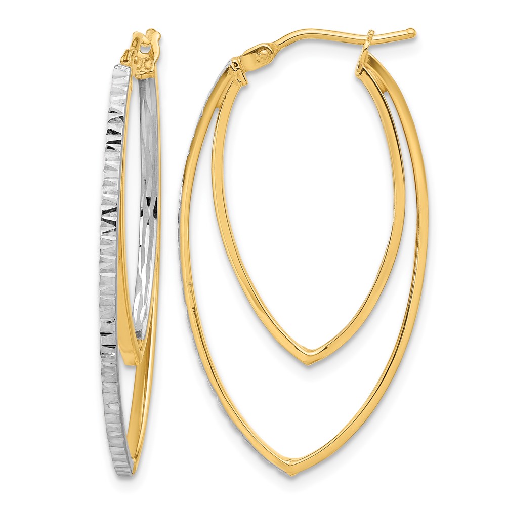 14K Polished and Rhodium Diamond-cut V Shape Hoop Earrings (TF2266)