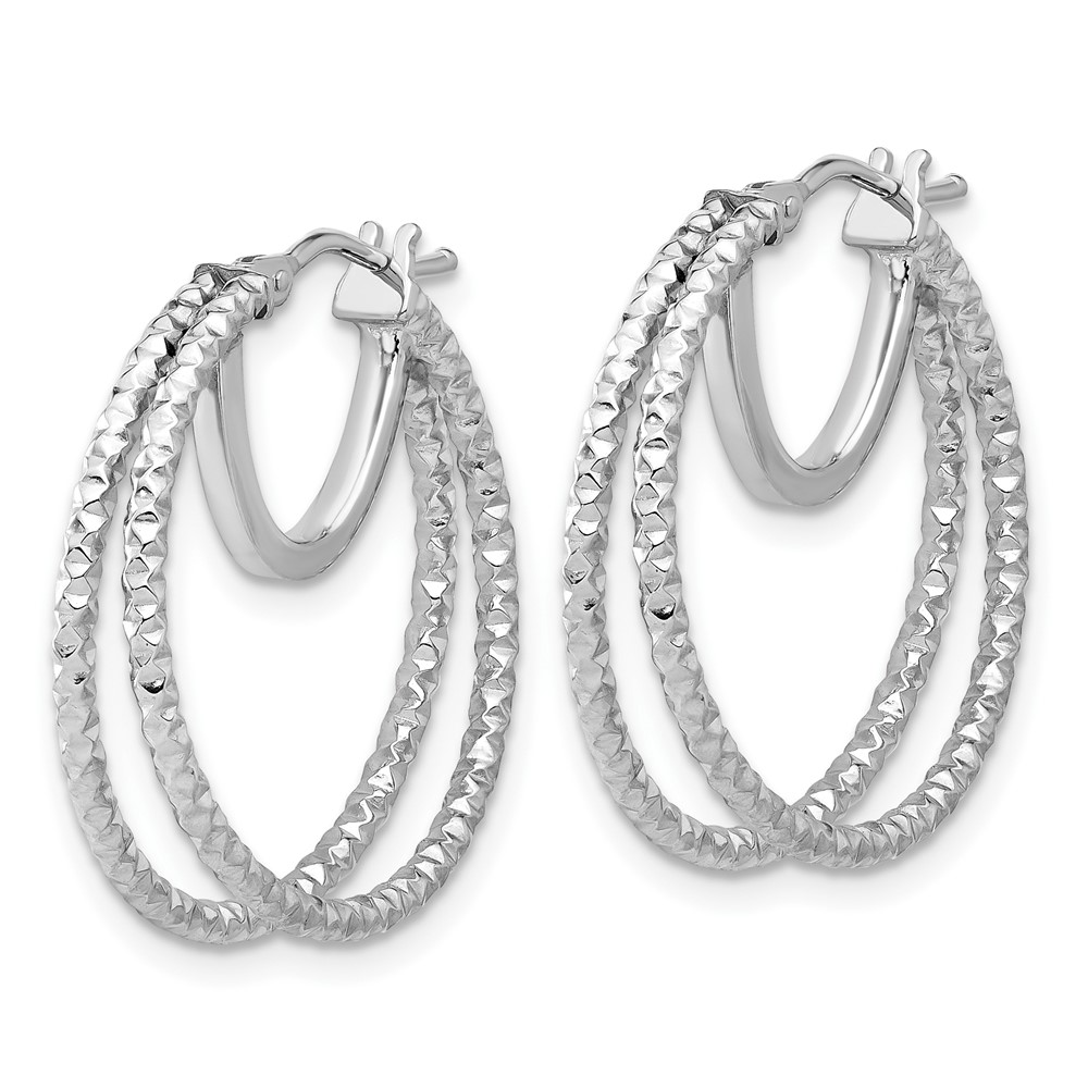 14K White Gold Polish and Textured Double Circle Hoop Earrings (TF2268W)