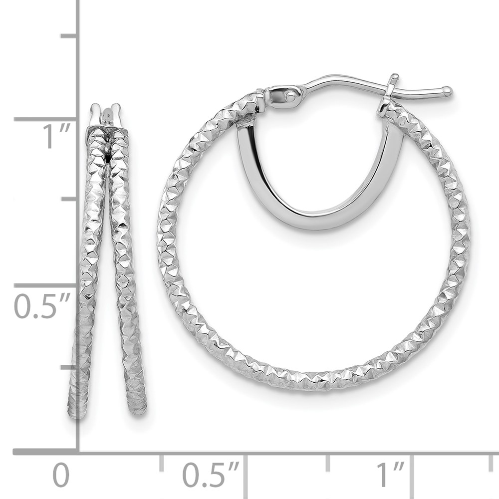 14K White Gold Polish and Textured Double Circle Hoop Earrings (TF2268W)