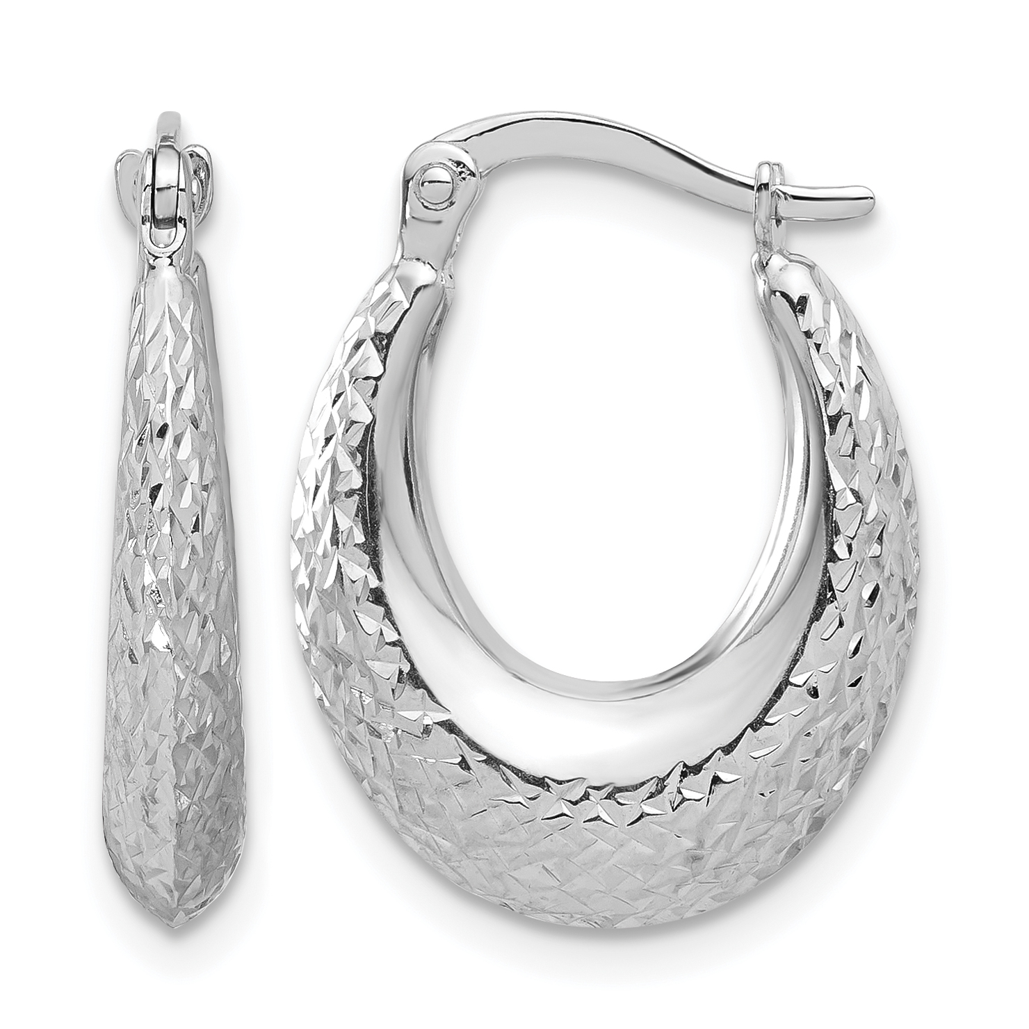 14K White Gold Polished and Diamond-cut Hoop Earrings (TF2269)