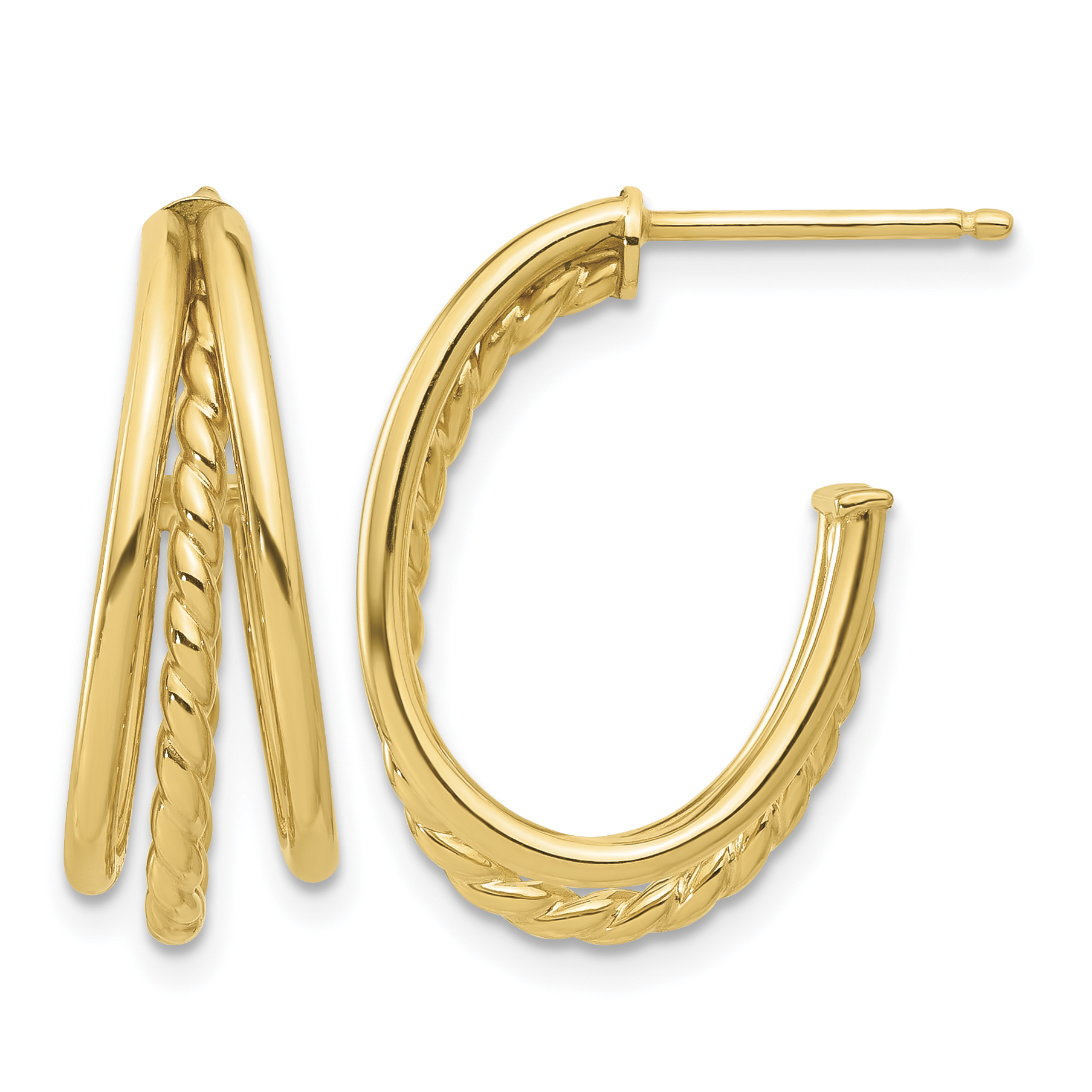 14K Polished and Twist Oval Multi Row J-Hoop Post Earrings (TF2275)
