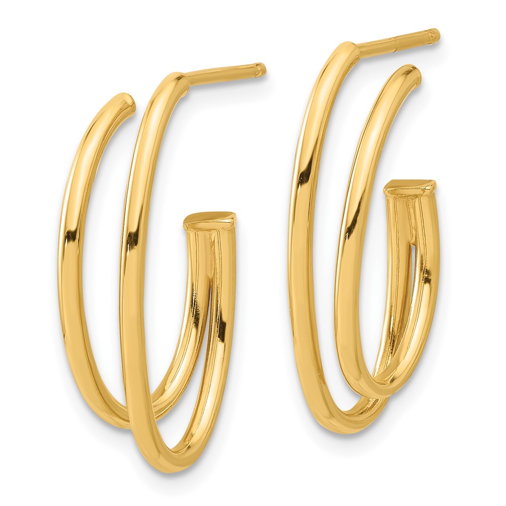 14K Polished Oval /Double Strand  J-Hoop Post Earrings (TF2276)