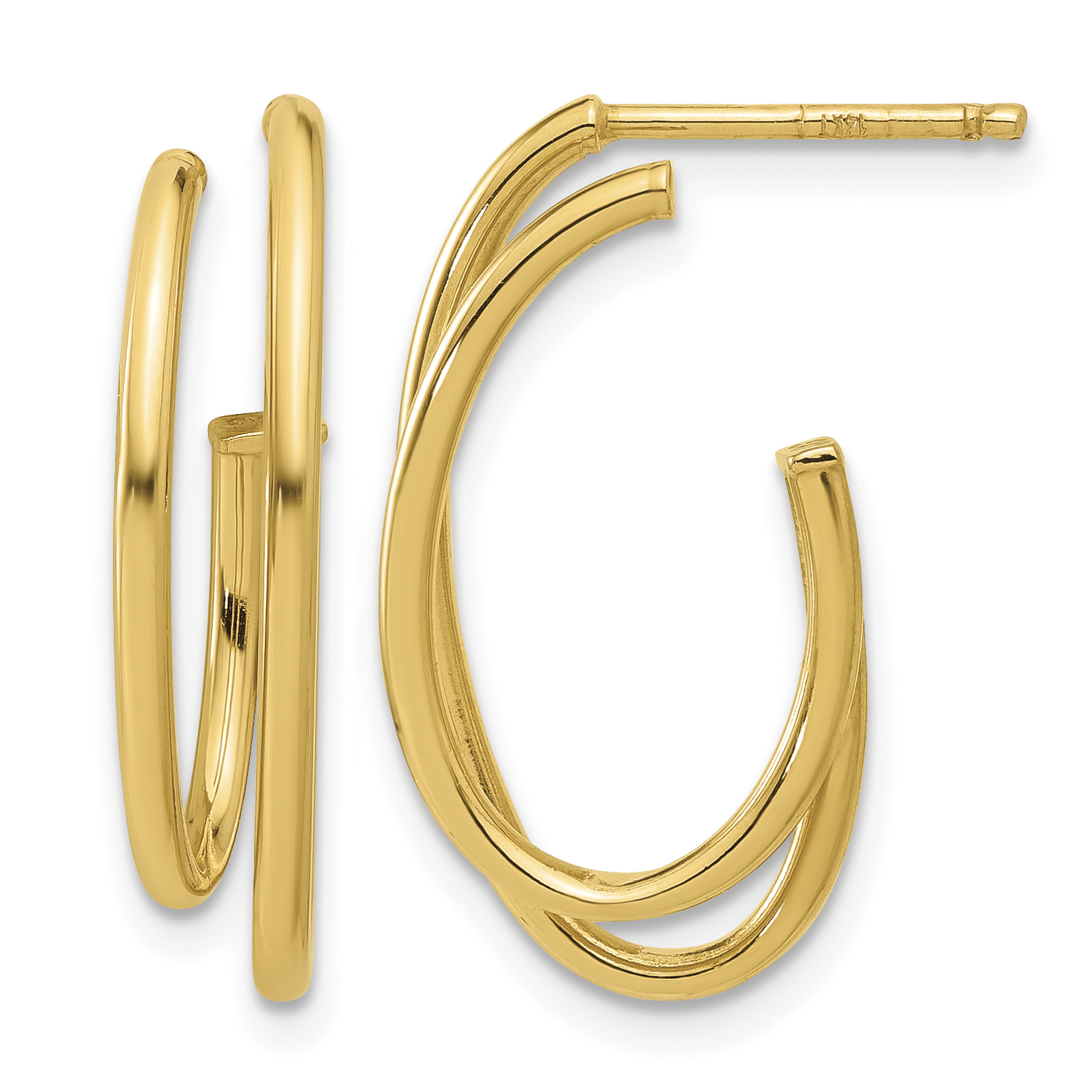 14K Polished Oval /Double Strand  J-Hoop Post Earrings (TF2276)