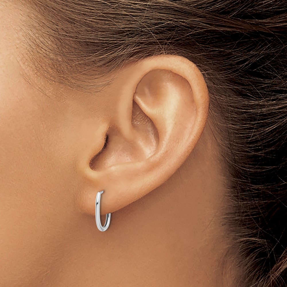 14K White Gold Polished Oval Hinged Hoop Earrings (TF2285W)