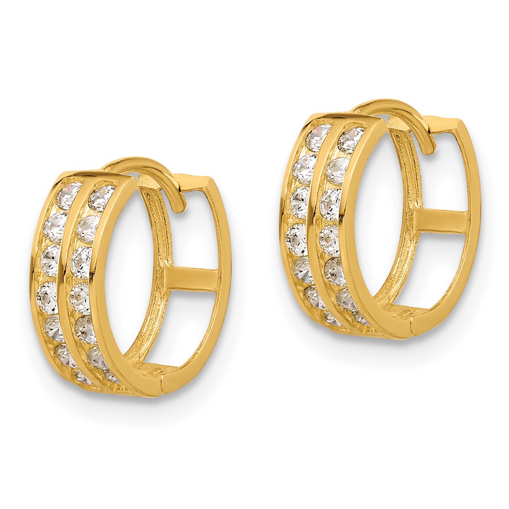 14K Polished Two Row CZ 4mm Hinged Hoop Earrings (TF2287)