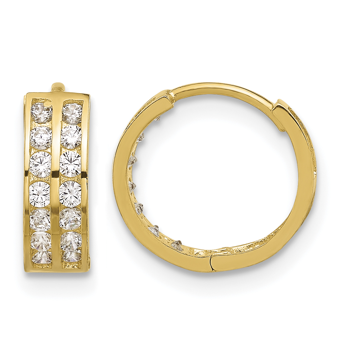 14K Polished Two Row CZ 4mm Hinged Hoop Earrings (TF2287)