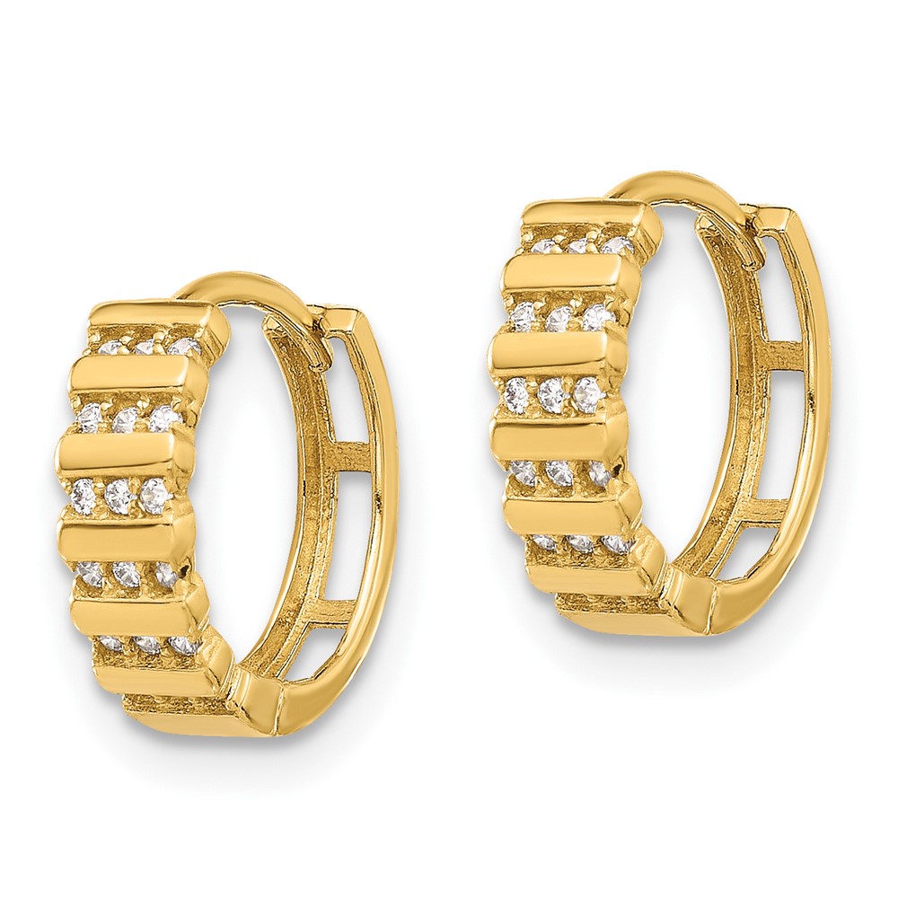 14K Polished CZ Hinged Hoop Earrings (TF2288)