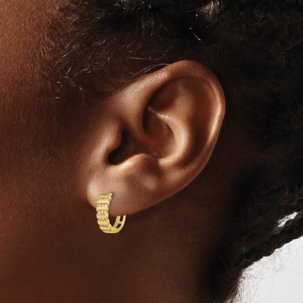 14K Polished CZ Hinged Hoop Earrings (TF2288)