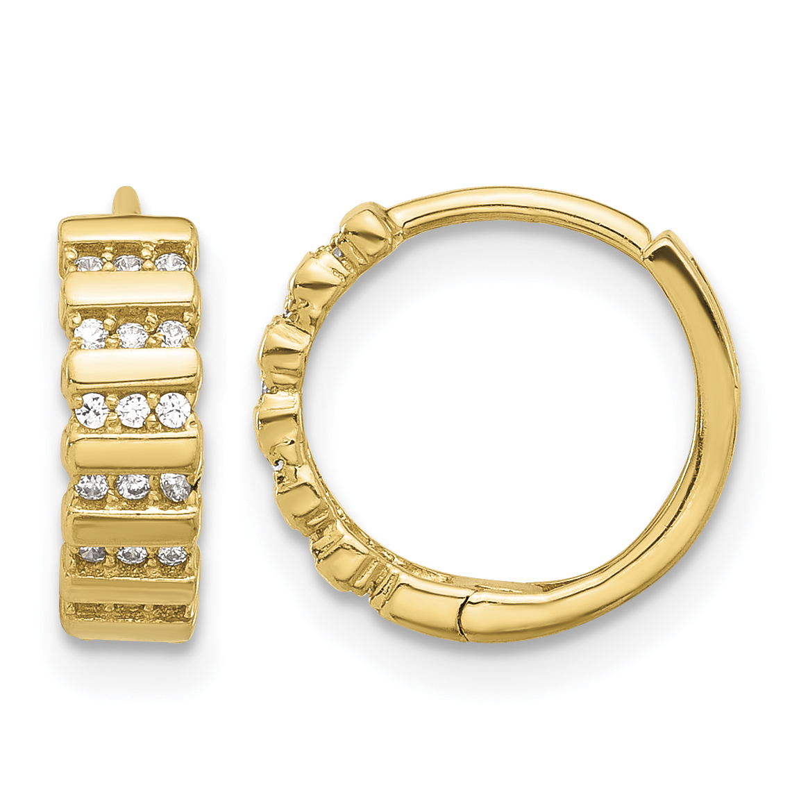 14K Polished CZ Hinged Hoop Earrings (TF2288)