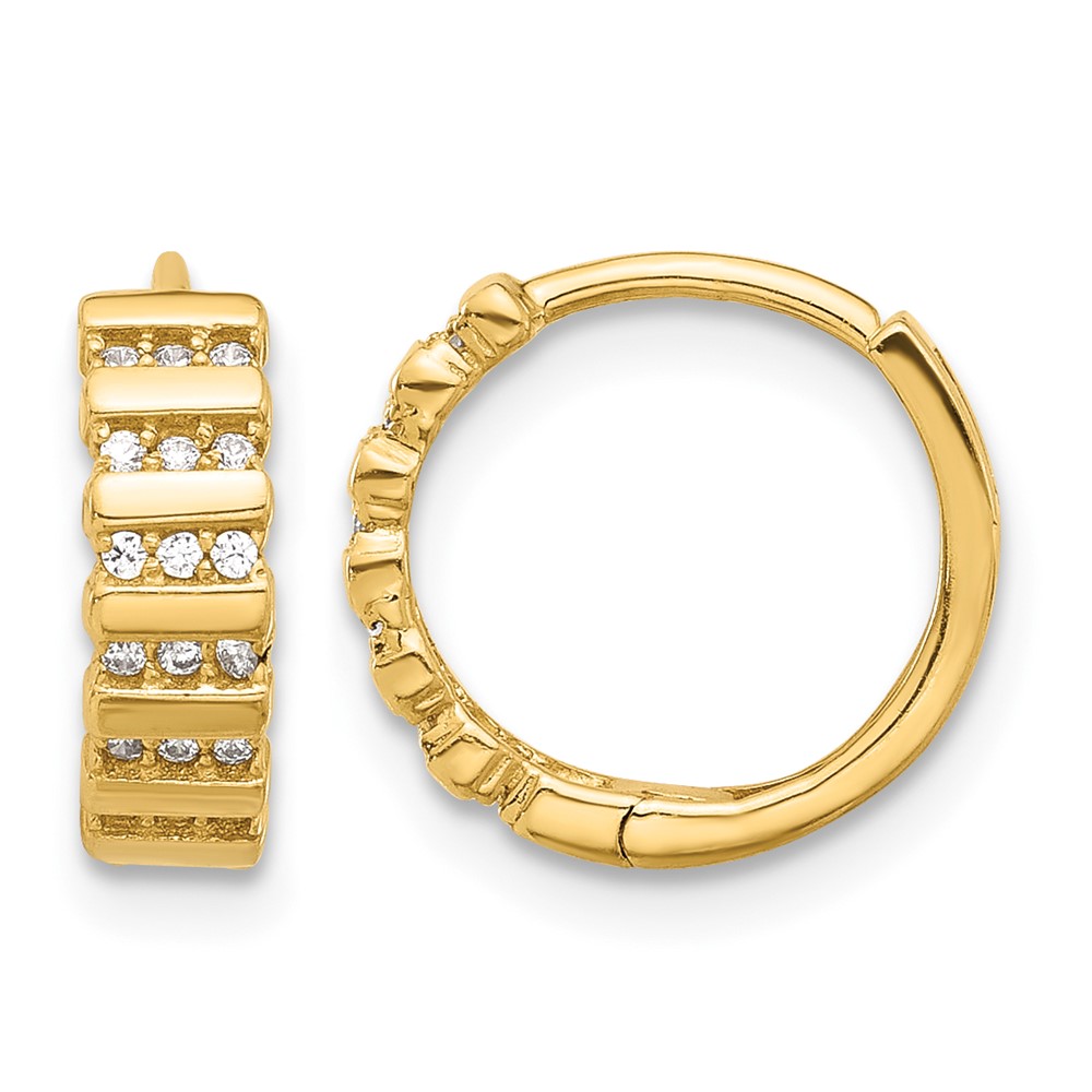 14K Polished CZ Hinged Hoop Earrings (TF2288)