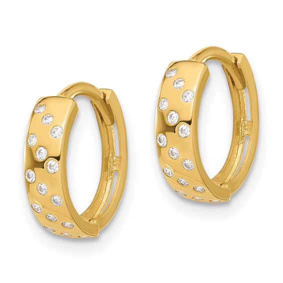 14K Polished CZ Hinged Hoop Earrings