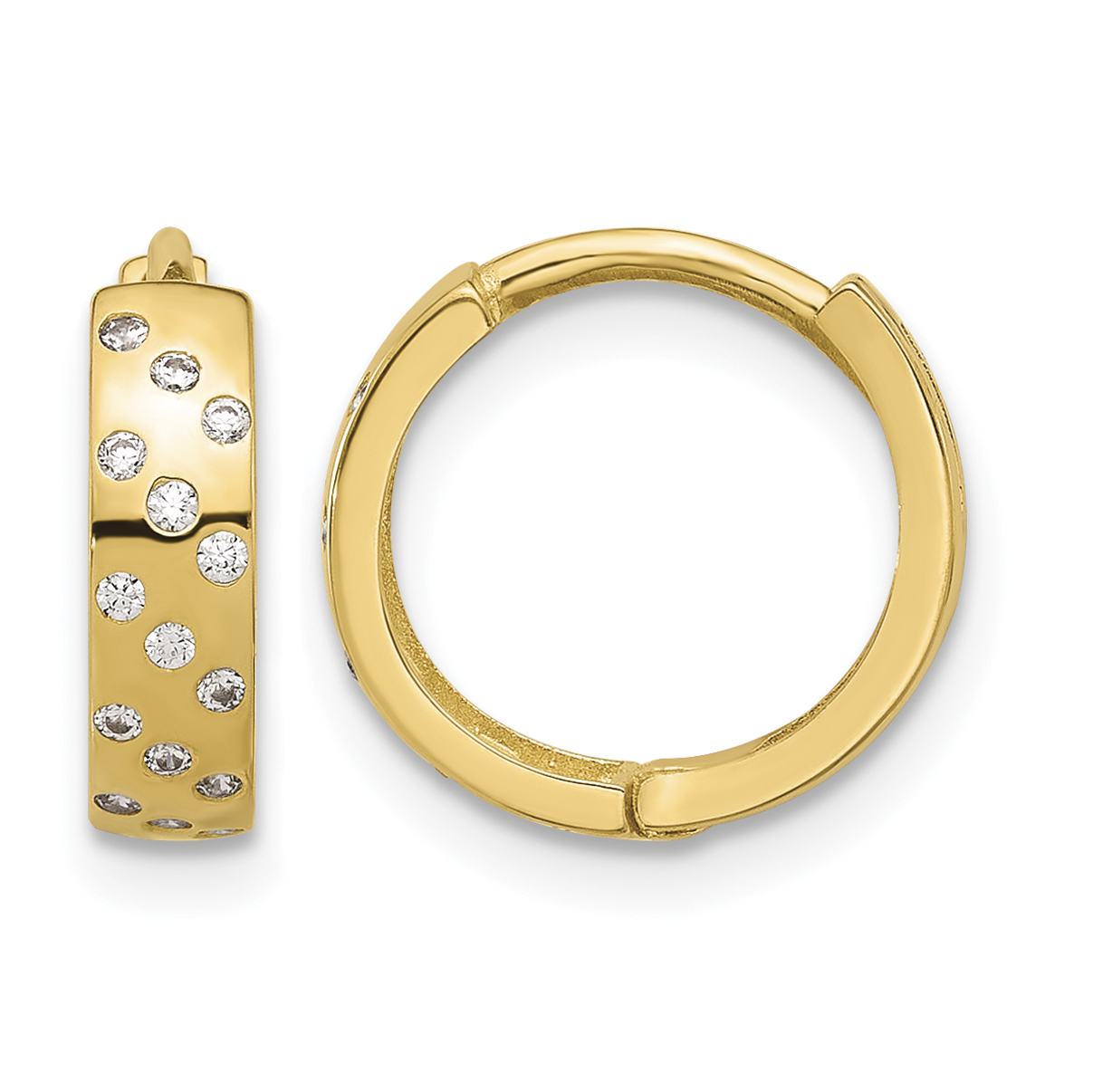 14K Polished CZ Hinged Hoop Earrings (TF2289)