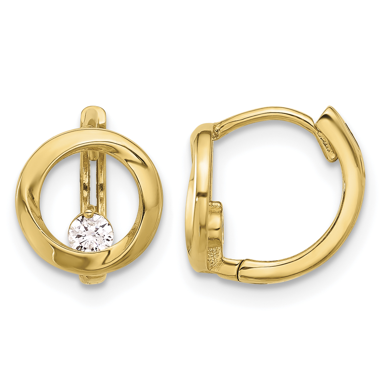 14K Polished CZ Circle Hoop Earrings (TF2292)
