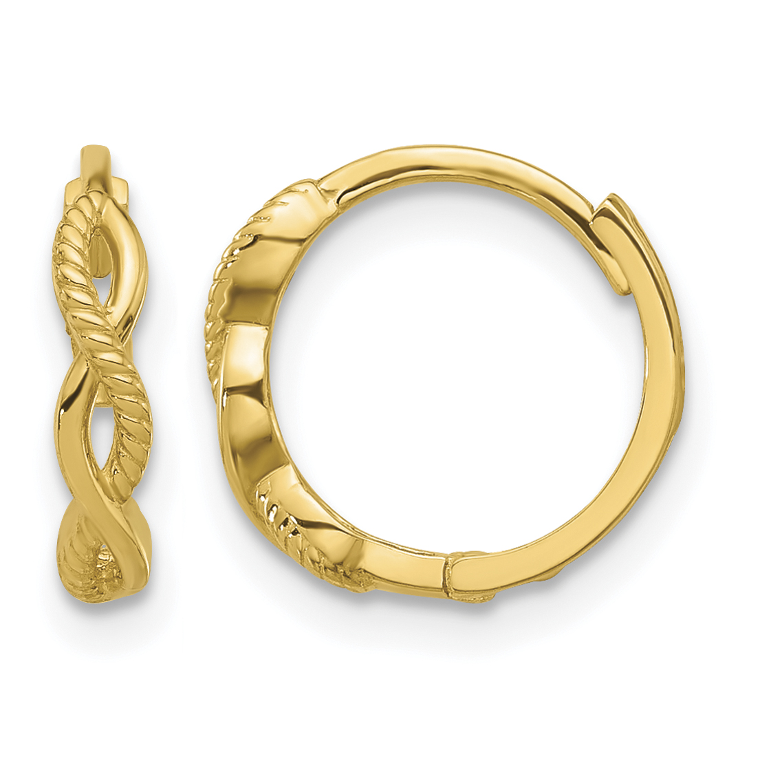14K Polished and Textured Braided Hinged Hoop Earrings (TF2295)