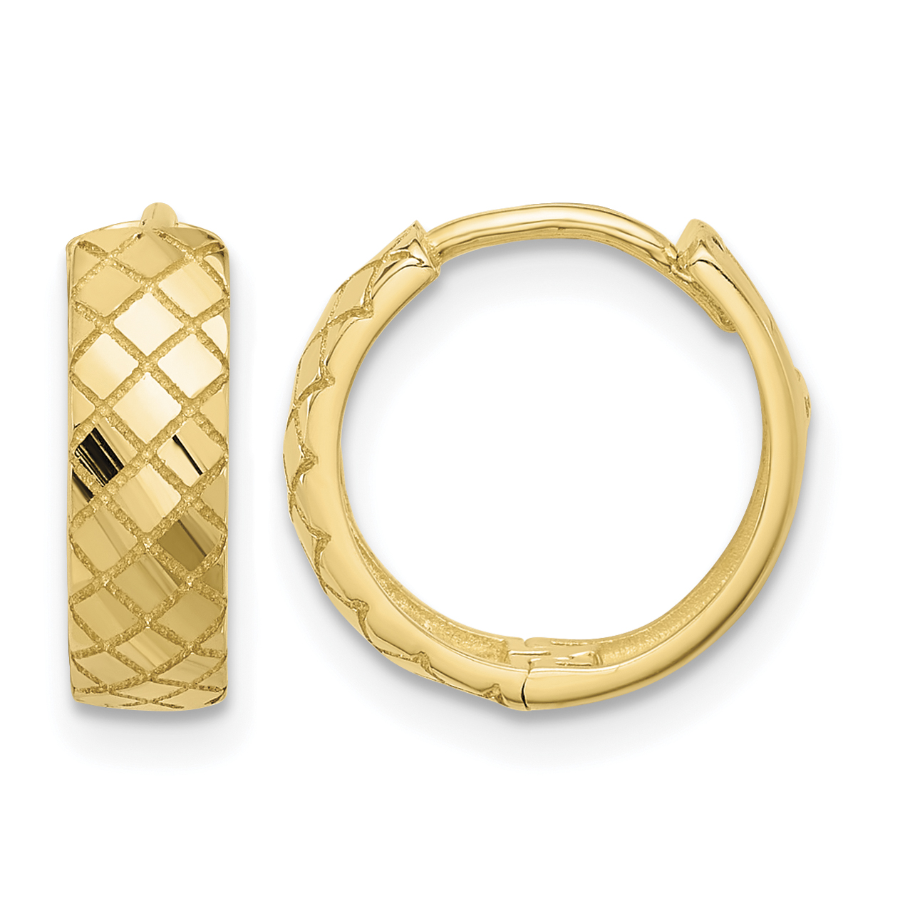 14K Polished and Etched Hinged Hoop Earrings (TF2296)