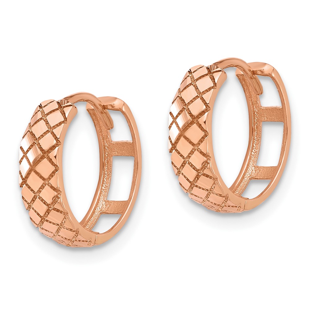 14K Rose Gold Polished and Etched Hinged Hoop Earrings (TF2296R)