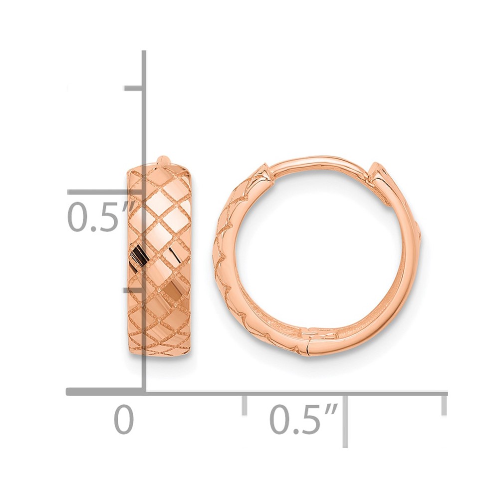 14K Rose Gold Polished and Etched Hinged Hoop Earrings (TF2296R)
