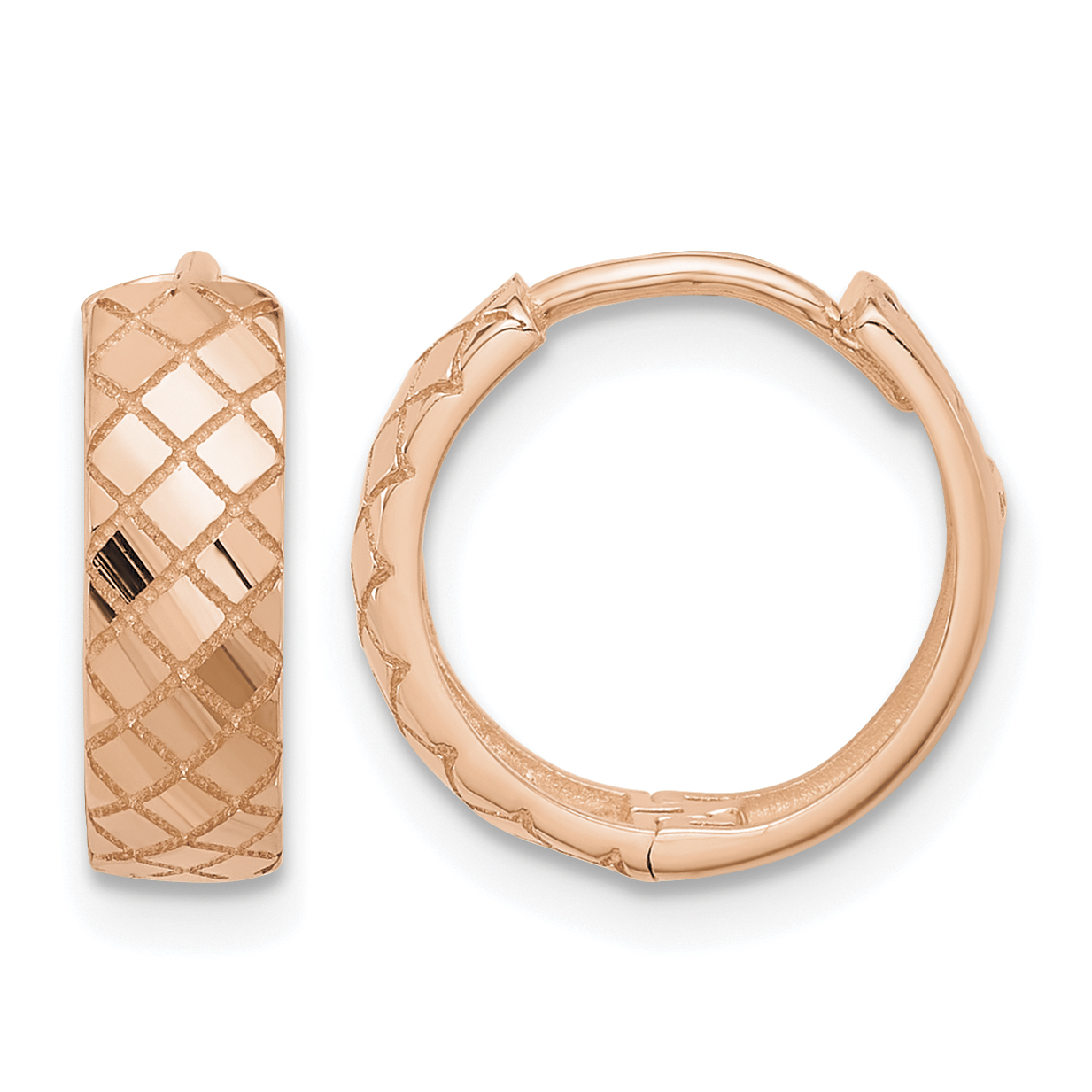 14K Rose Gold Polished and Etched Hinged Hoop Earrings (TF2296R)