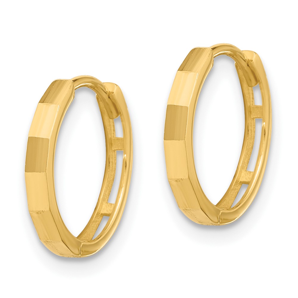 14K Polished and Diamond-cut Hinged Hoop Earrings (TF2297)