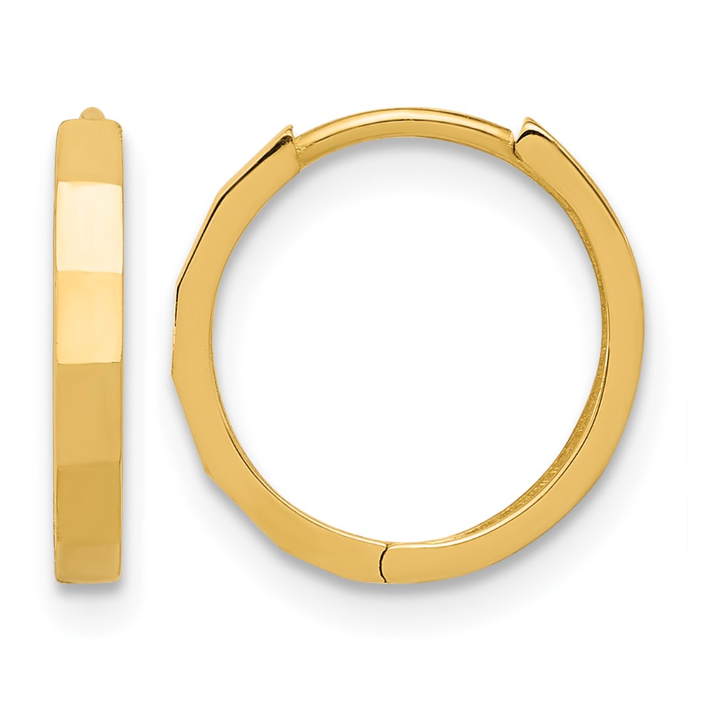 14K Polished and Diamond-cut Hinged Hoop Earrings (TF2297)