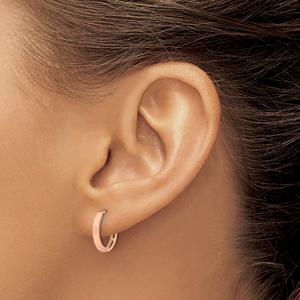 14K Rose Gold Polished and Diamond-cut Hinged Hoop Earrings (TF2297R)