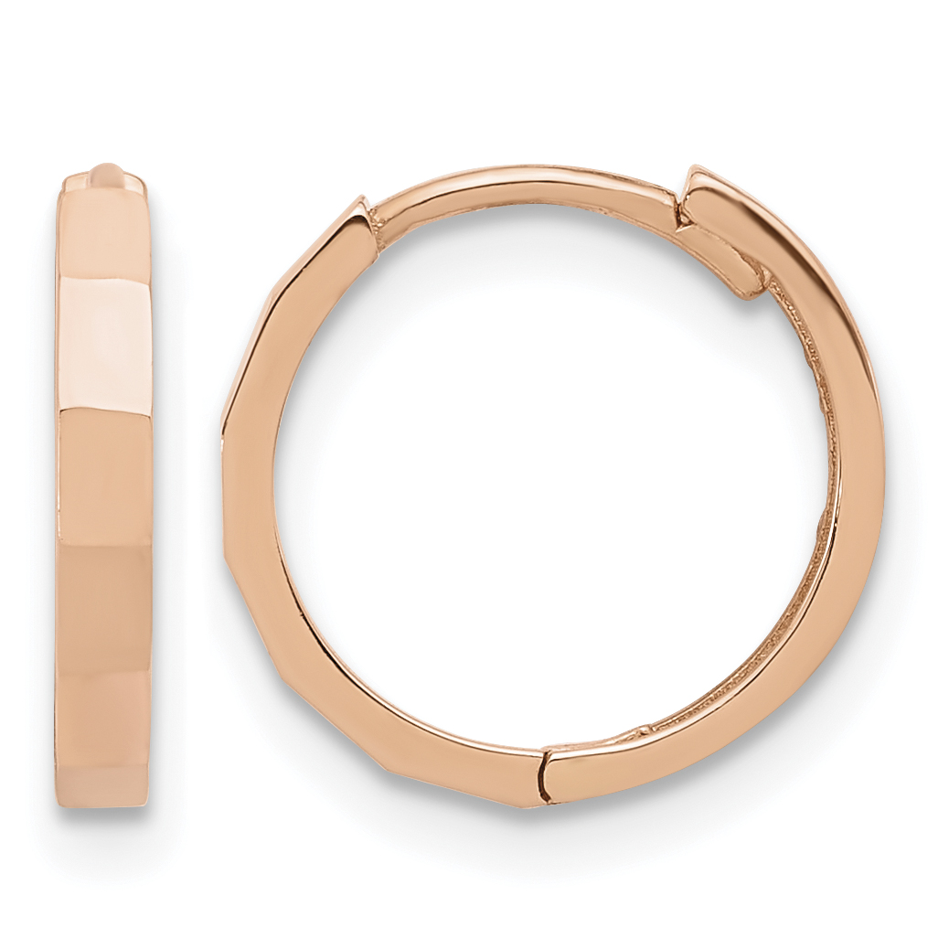 14K Rose Gold Polished and Diamond-cut Hinged Hoop Earrings (TF2297R)
