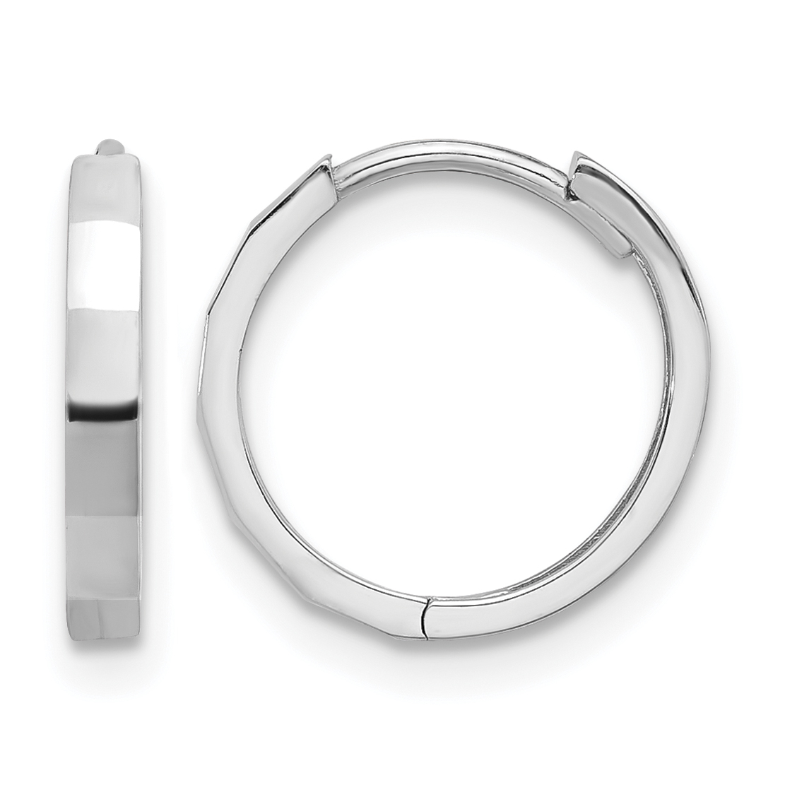 14K White Gold Polished and Diamond-cut Hinged Hoop Earrings (TF2297W)