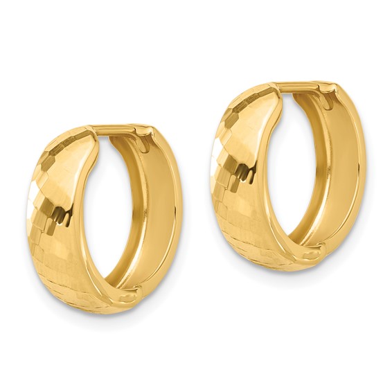 14K Polished and Diamond-cut Huggie Hoop Earrings
