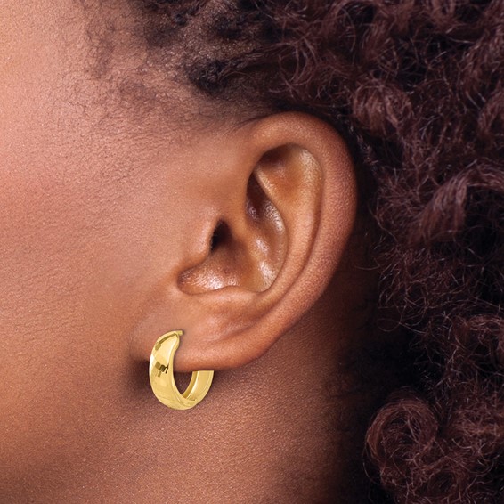 14K Polished and Diamond-cut Huggie Hoop Earrings