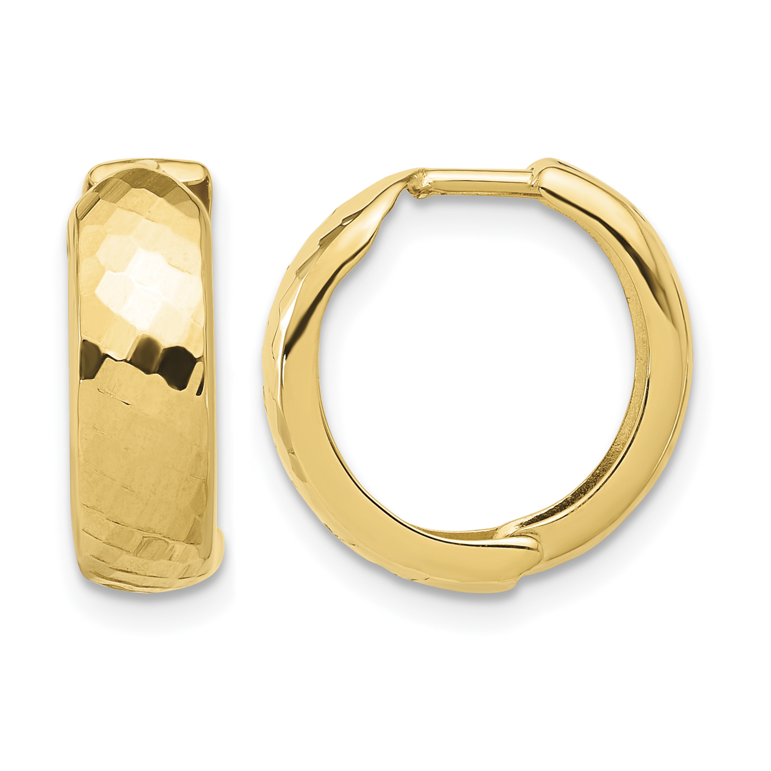 14K Polished and Diamond-cut Huggie Hoop Earrings (TF2298)