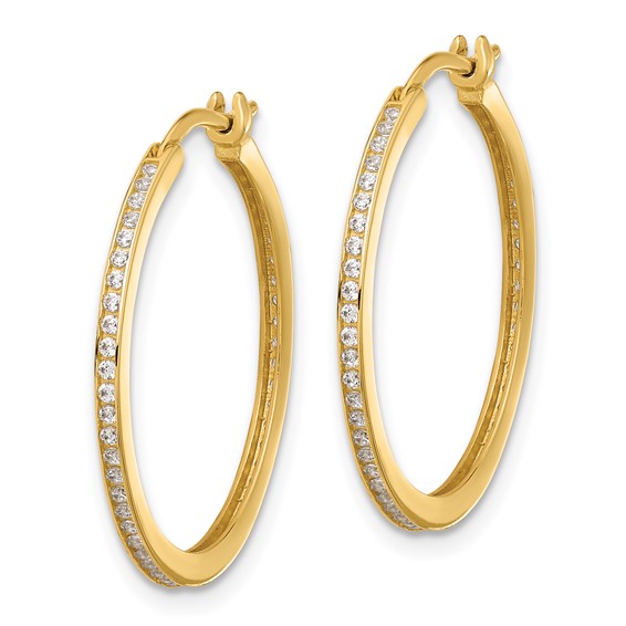 14K Polished CZ 1.5mm Large Hoop Earrings