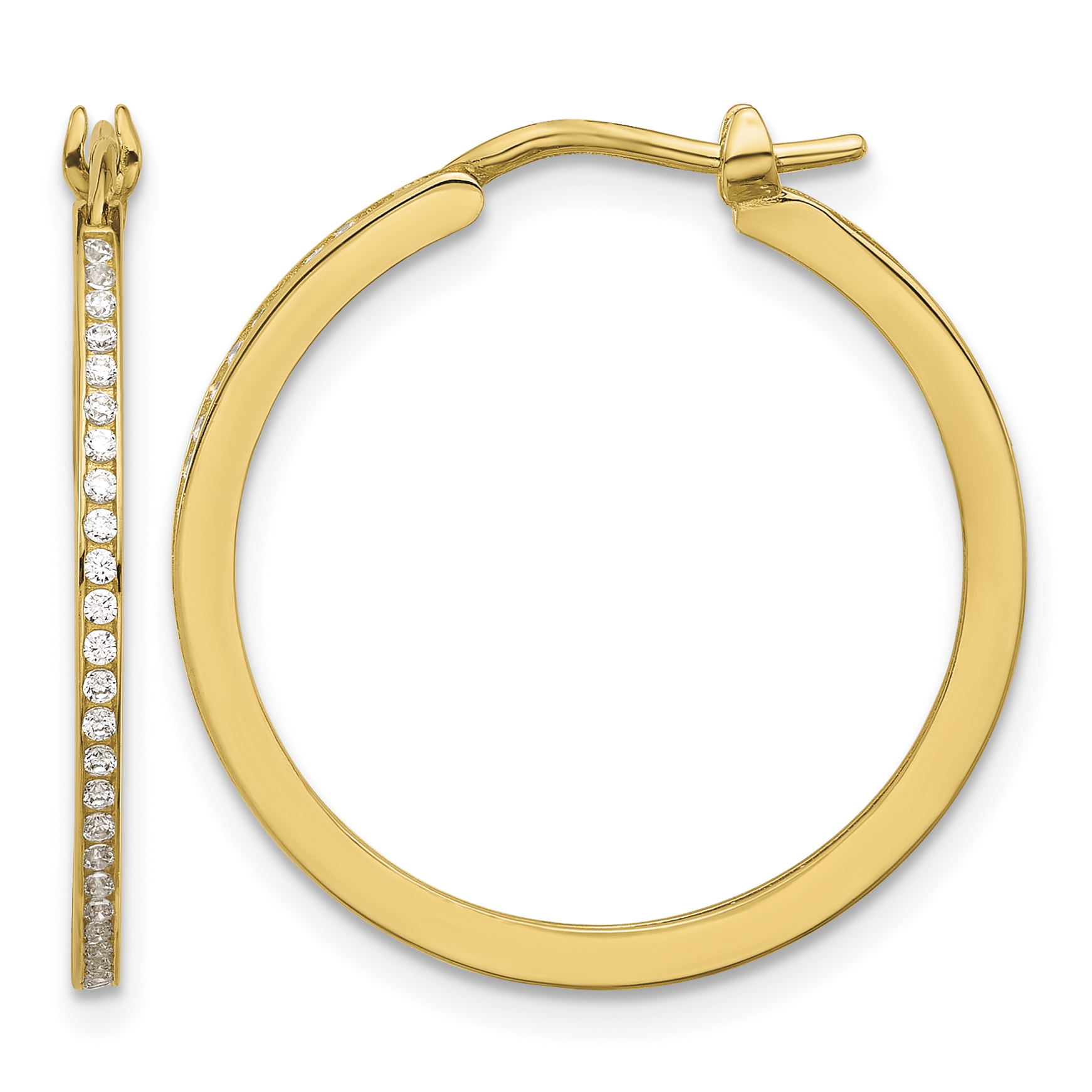 14K Polished CZ 1.5mm Large Hoop Earrings (TF2308)