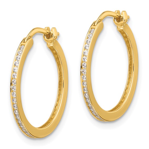 14K Polished CZ 1.5mm Small Hoop Earrings