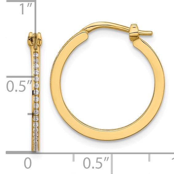 14K Polished CZ 1.5mm Small Hoop Earrings