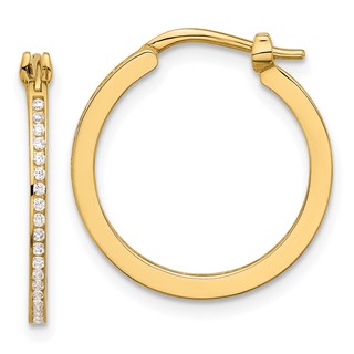 14K Polished CZ 1.5mm Small Hoop Earrings