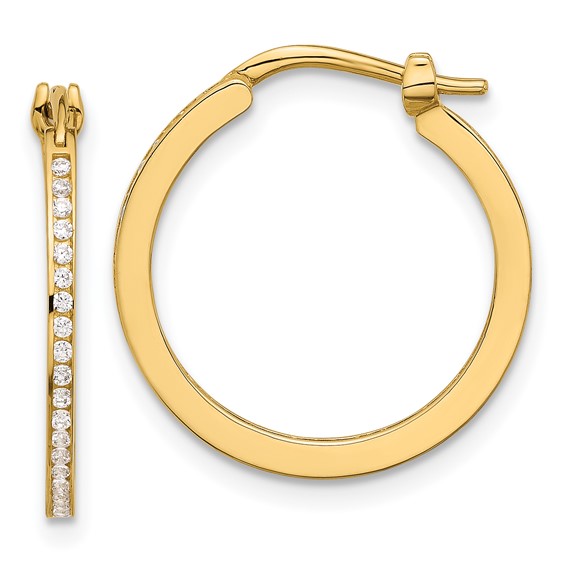 14K Polished CZ 1.5mm Small Hoop Earrings