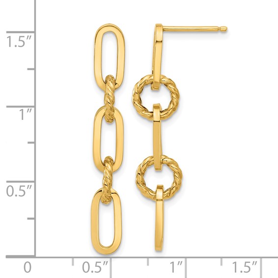 14K Polished and Textured Chain Link Dangle Post Earrings