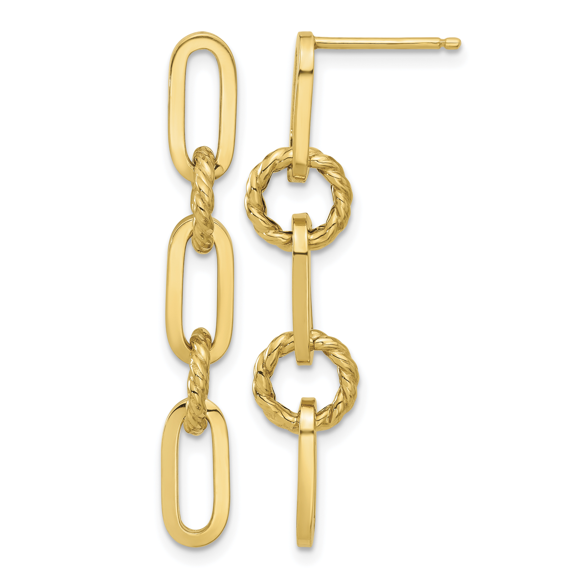 14K Polished Chain Link Dangle Post Earrings (TF2318)