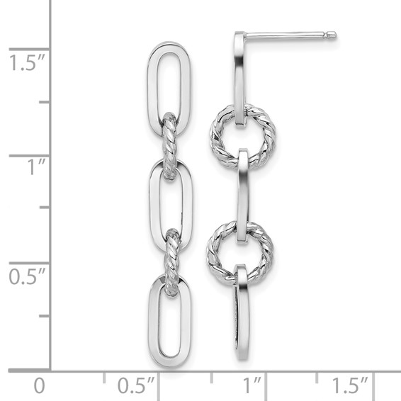 14K White Gold Polished and Textured Chain Link Dangle Post Earrings